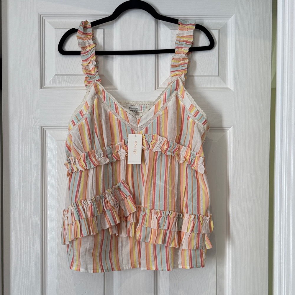 Ella Moss Multicolor Striped Ruffle Tank